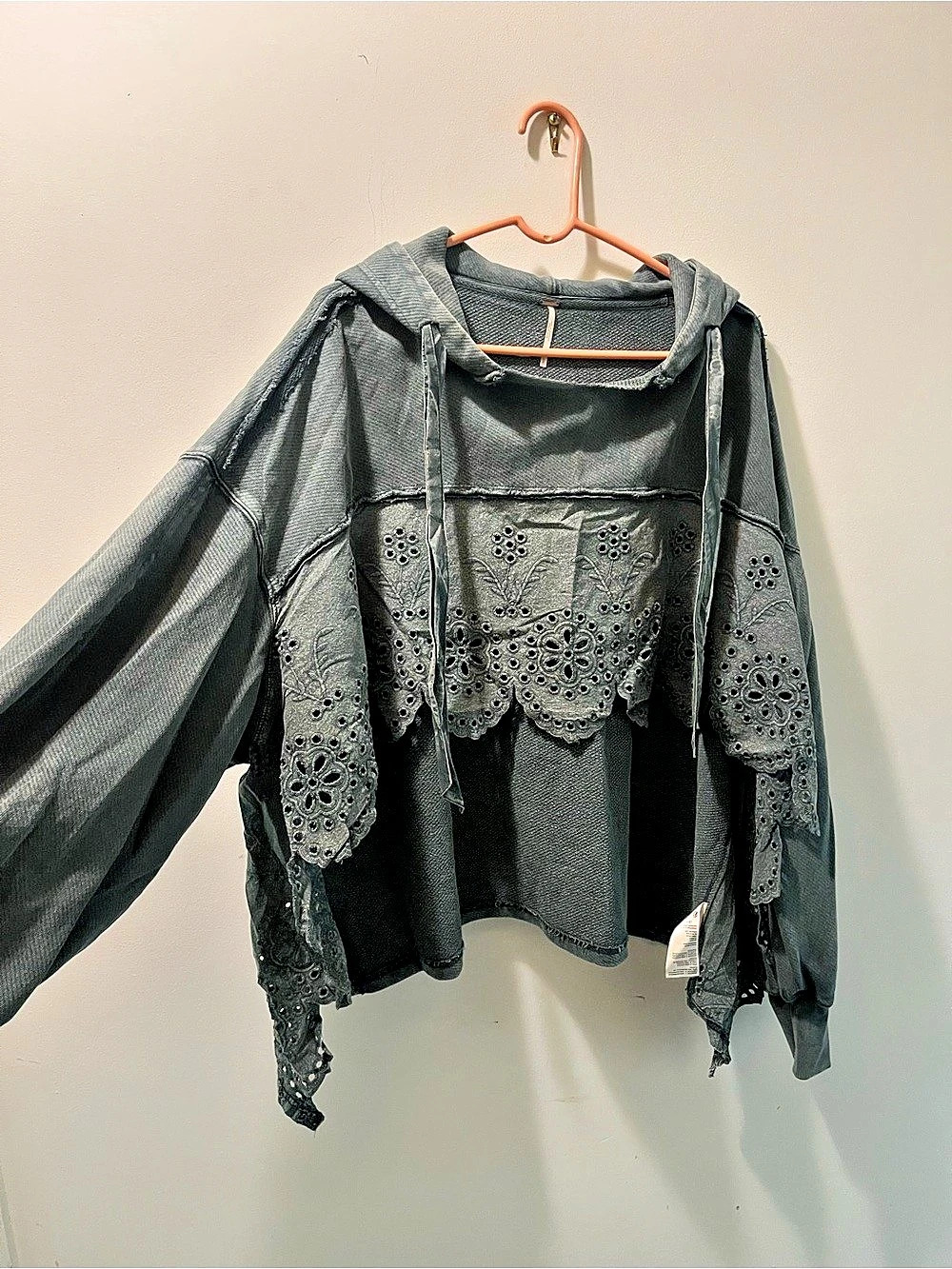 Free People Iris Embroidered Sweatshirt Olive - Picture 5 of 7